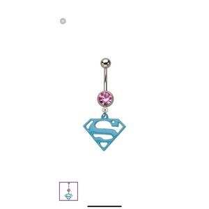 Superman Belly Ring 14G 1/2” Bar | Navel Dangle Press Fit | DC Comics Official B